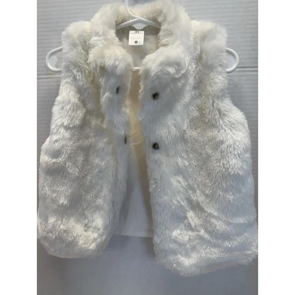 Carter's Vest Girls Size 24 Months White Fluffy Sleeveless Faux Fur Snap Front